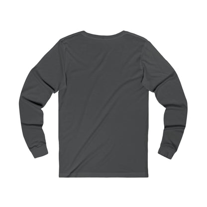 Printify dark gray long-sleeve fetch later tee shown from the back with ribbed cuffs