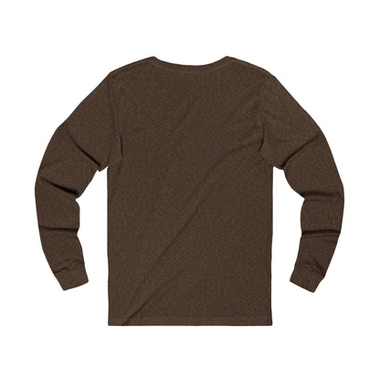 Back view of brown long-sleeve fetch later tee from Printify with a simple crew neck design