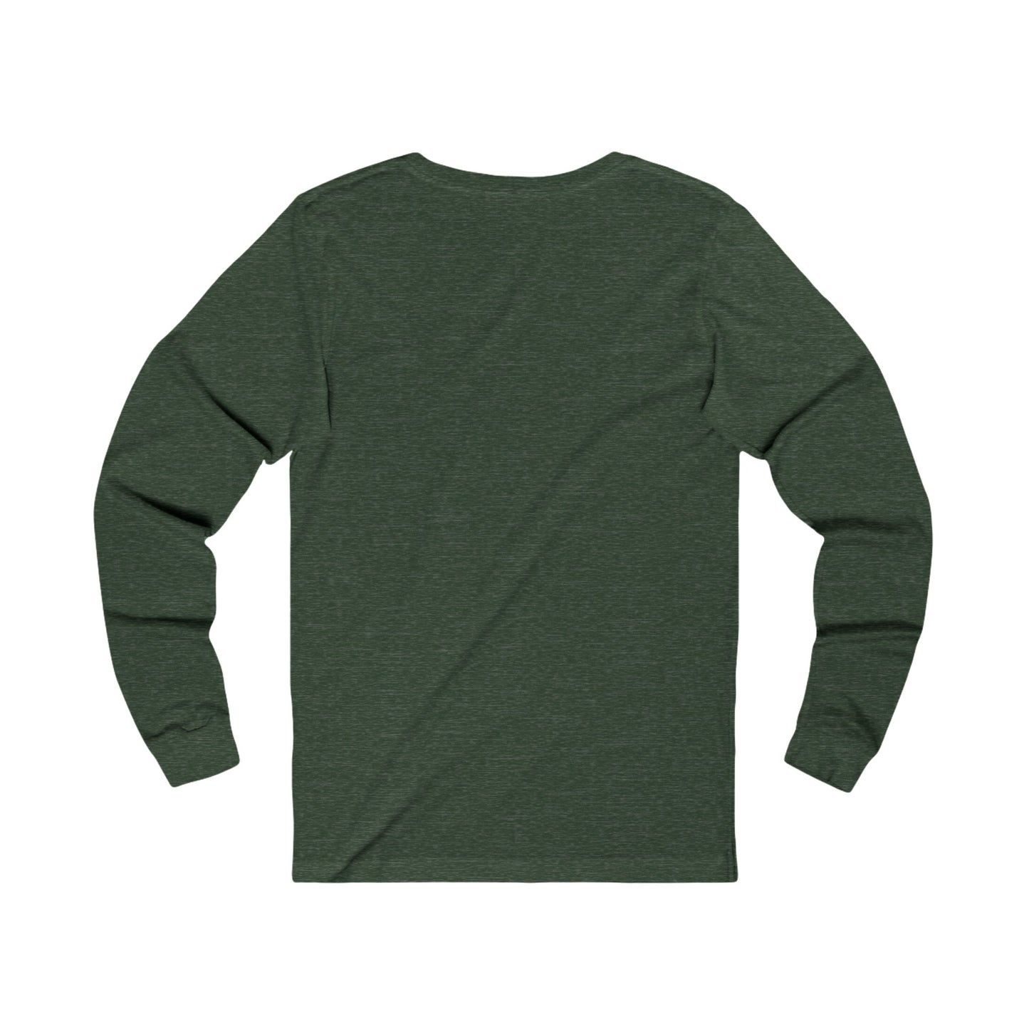 Back view of Printify long-sleeve fetch later tee in dark green with a simple design