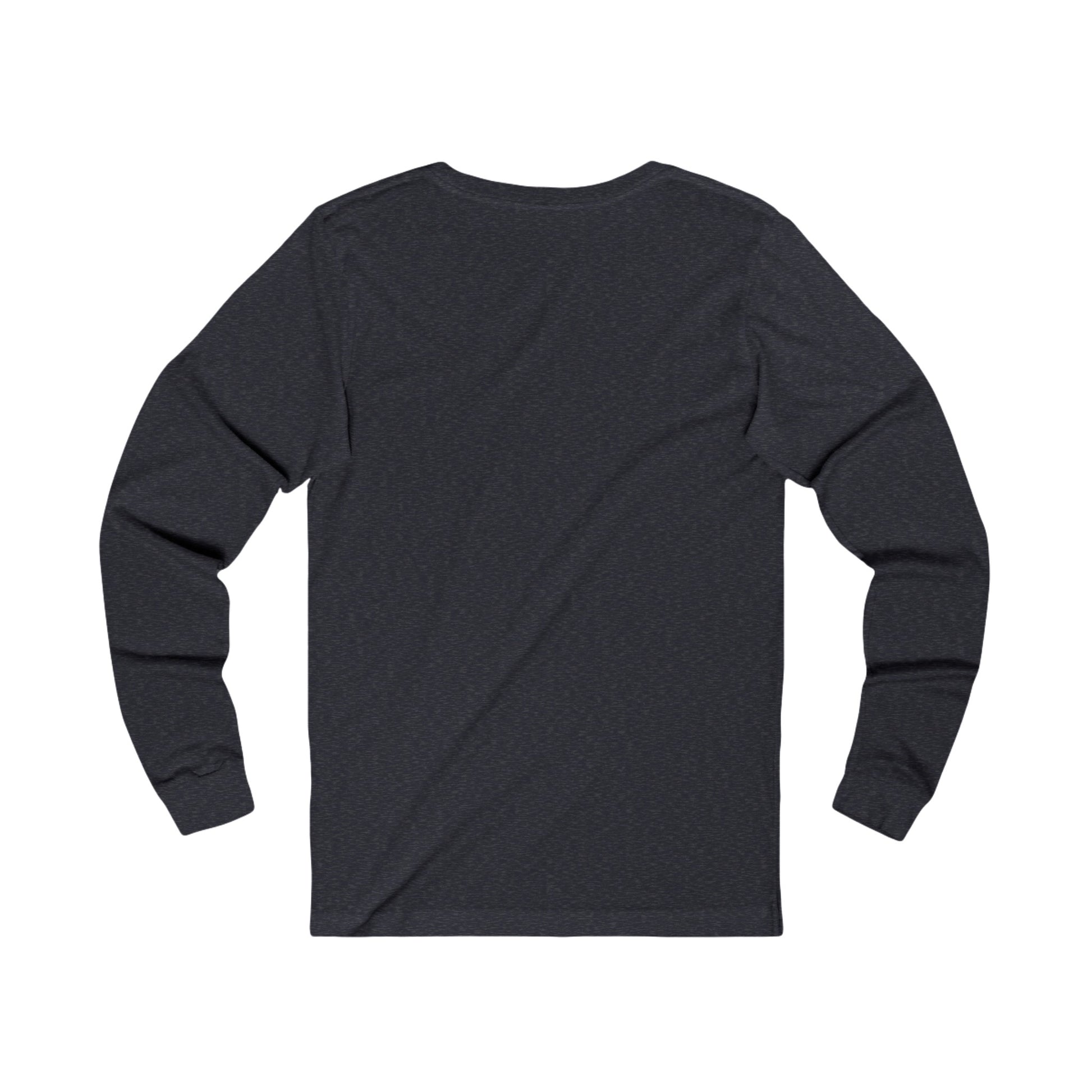 Black long sleeve shirt from Printify shown from back featuring the fetch later tee design