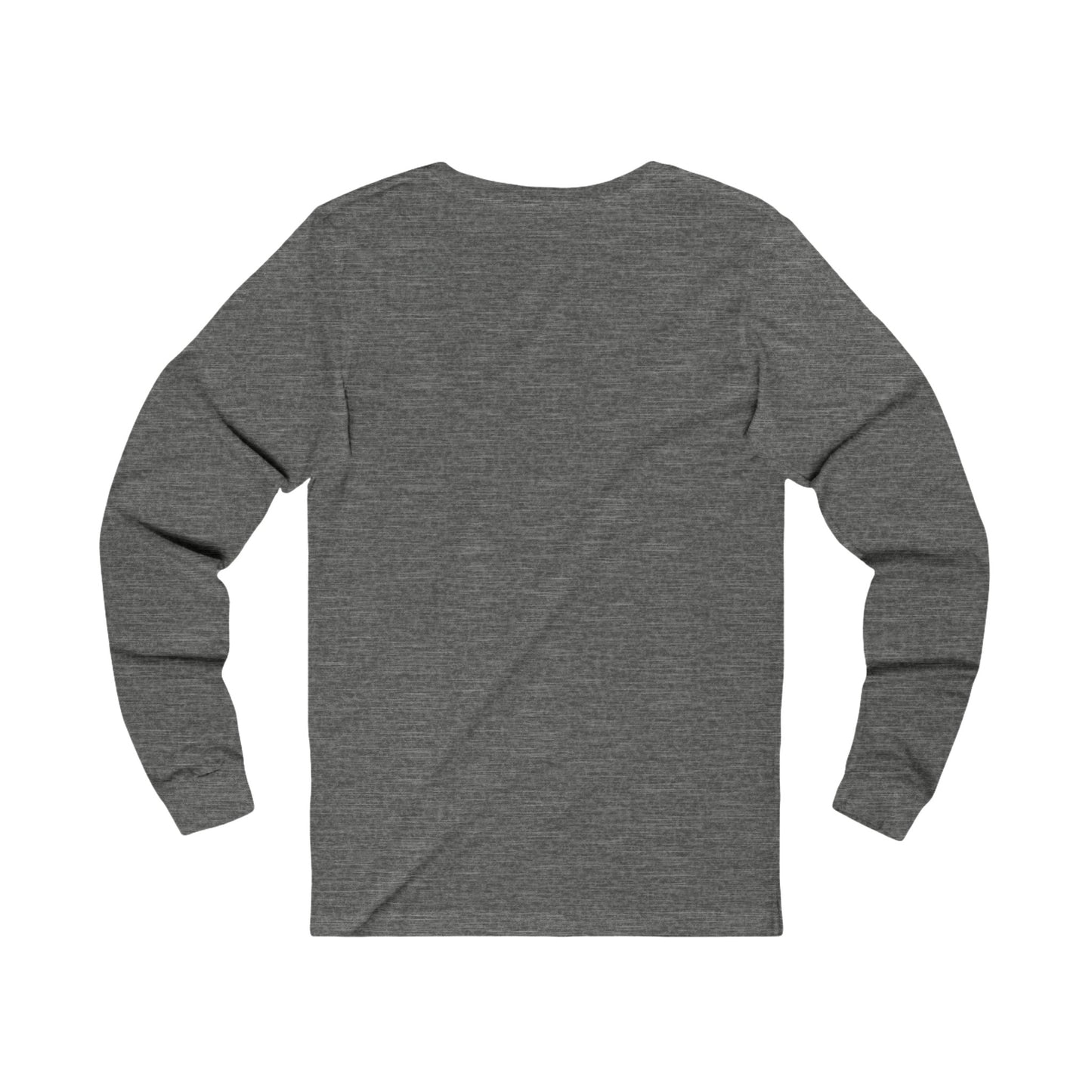 Printify grey long sleeve shirt shown from the back with plain design fetch later tee