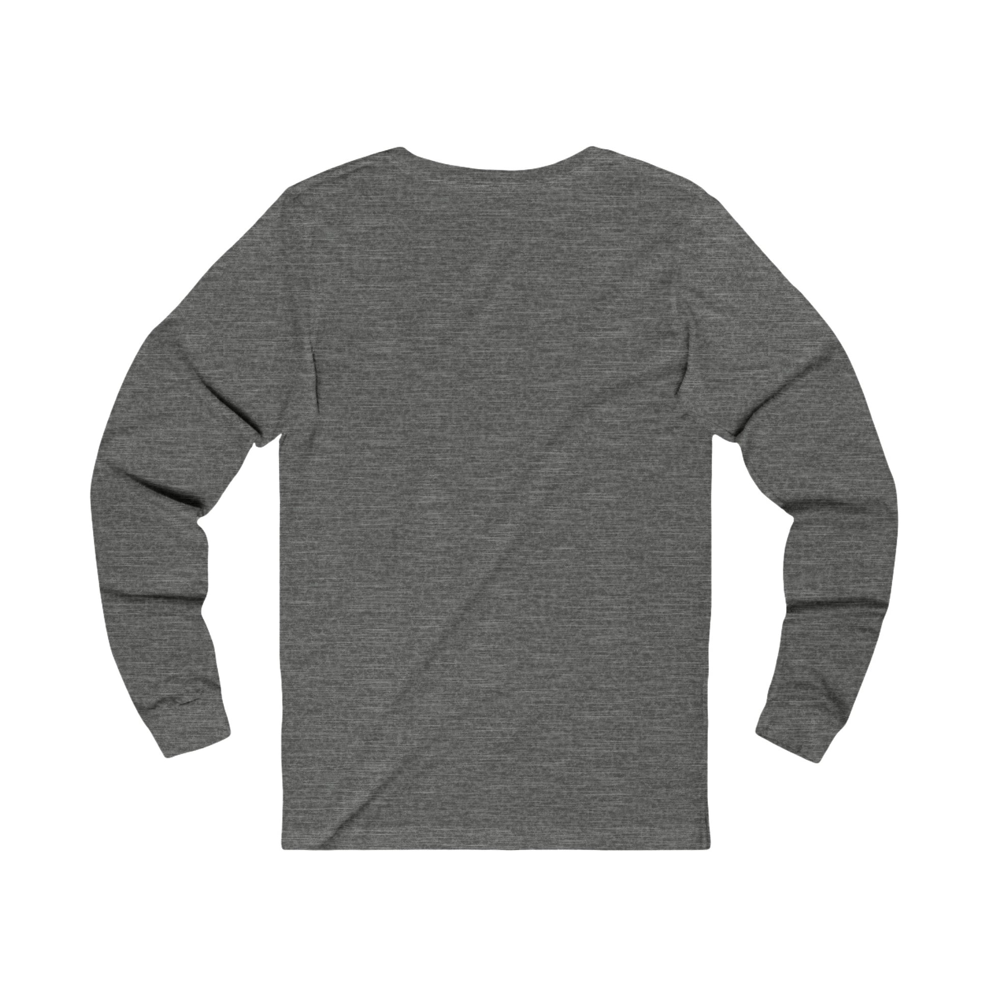 Printify grey long sleeve shirt shown from the back with plain design fetch later tee