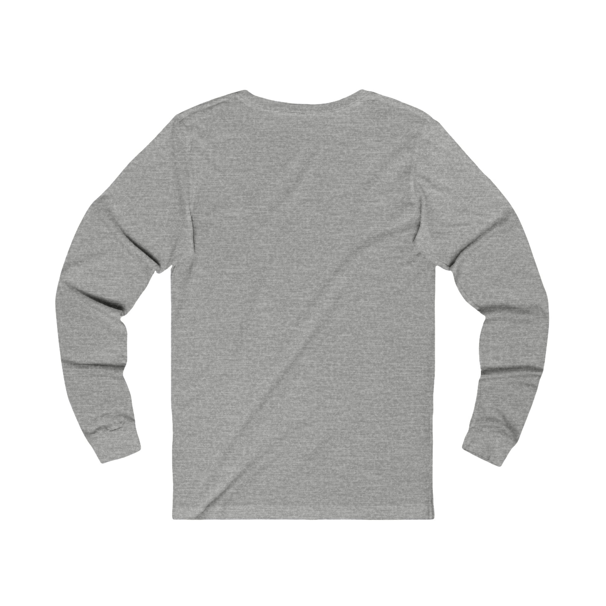 Printify gray long-sleeve fetch later tee laid flat showing back side
