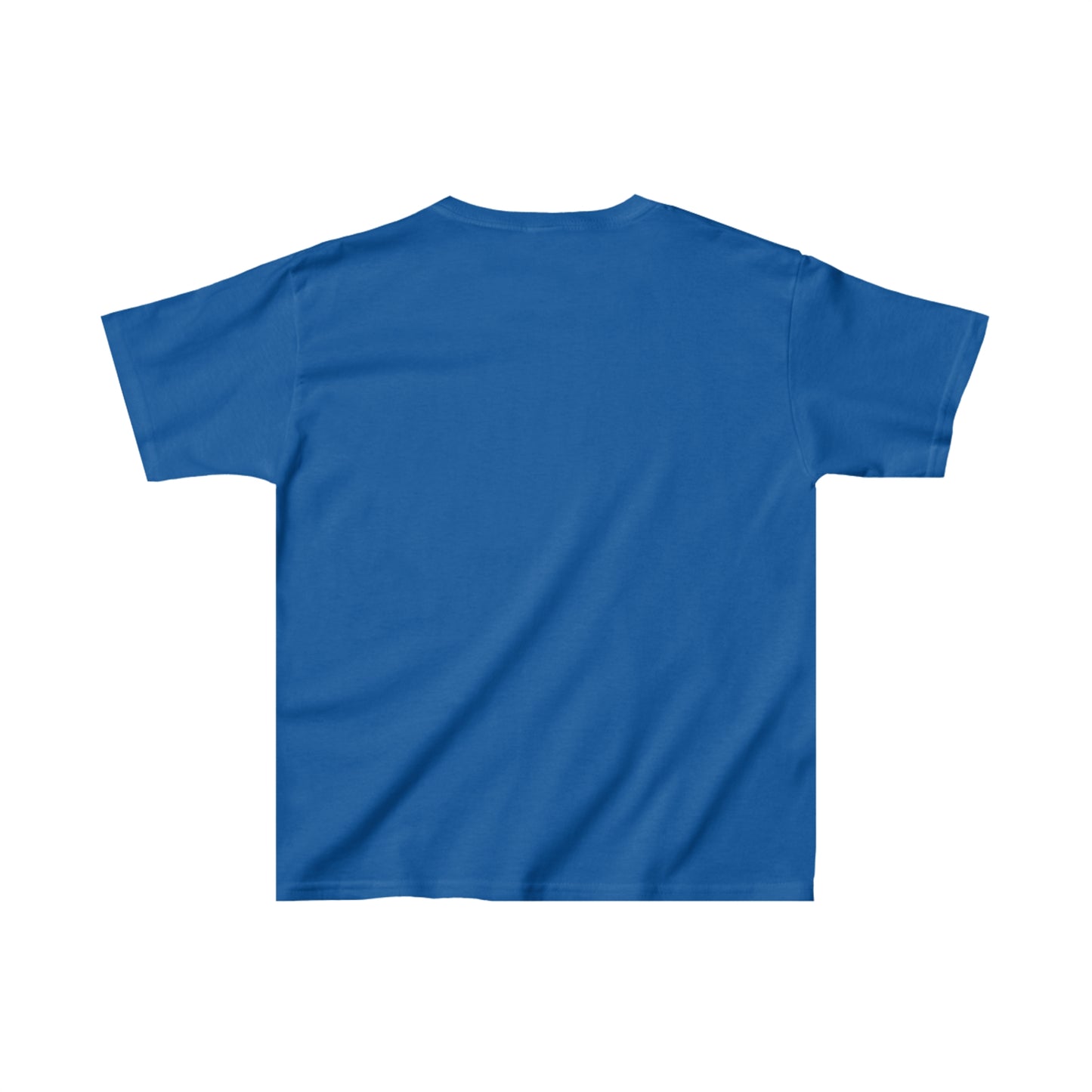 Blue kids shirt from Printify shown from the back for a friends kids shirt collection