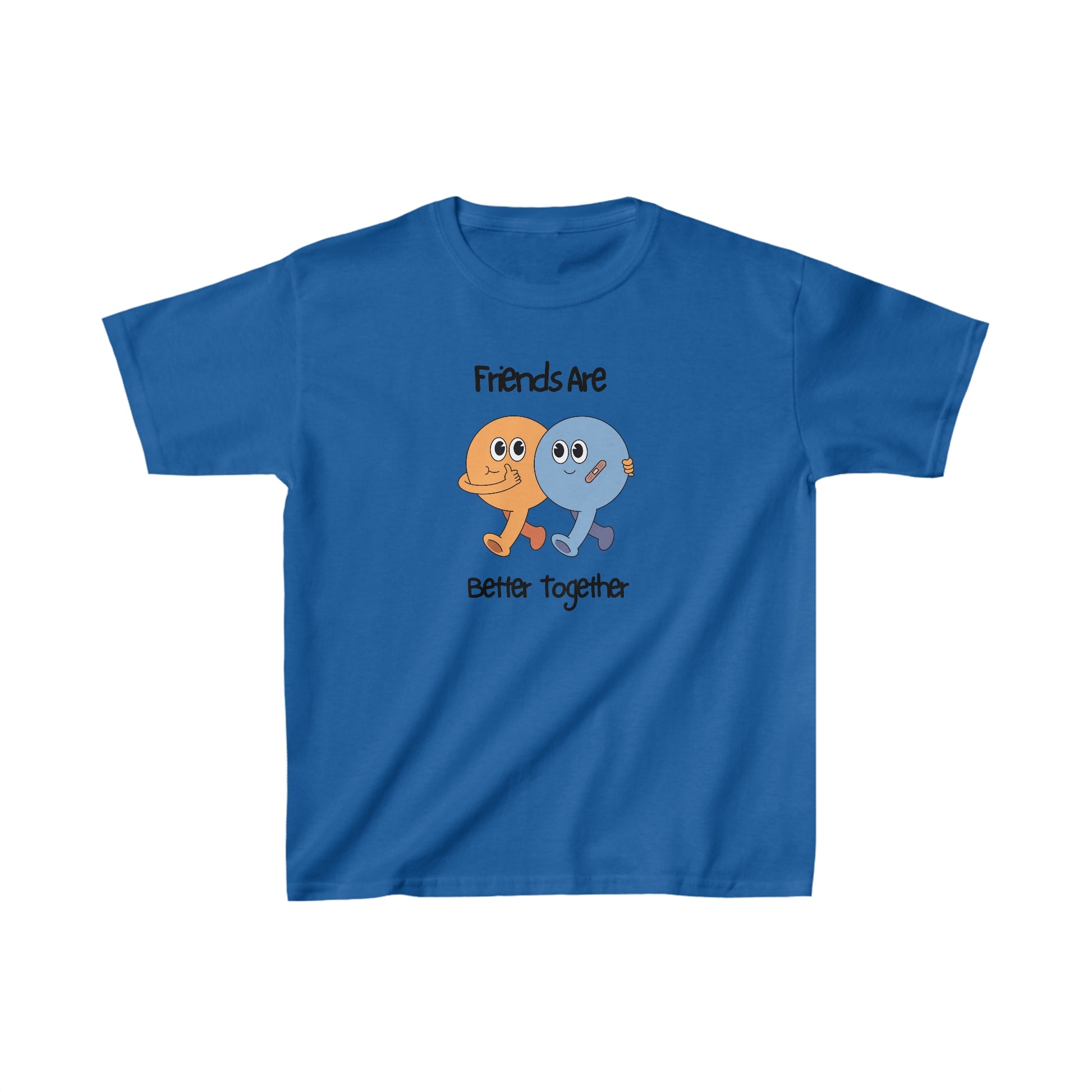 Blue friends kids shirt with cute cartoon characters and Friends Are Better Together text