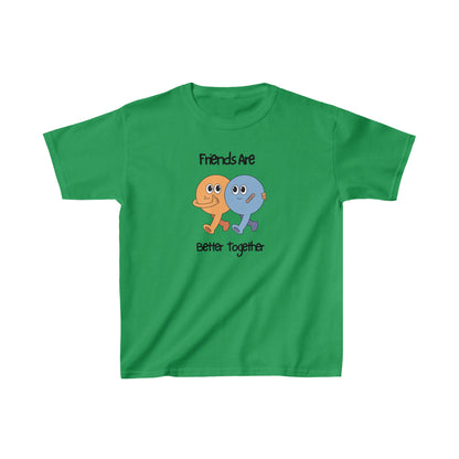 Green kids shirt with cartoon characters and Friends Are Better Together text friends kids shirt
