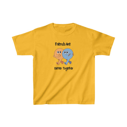 Yellow friends kids shirt with cartoon characters and Friends Are Better Together text