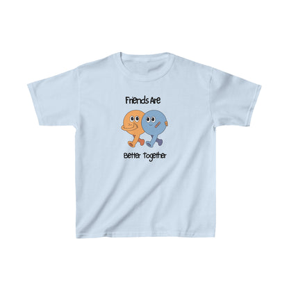Light blue friends kids shirt with cartoon characters and Friends Are Better Together text