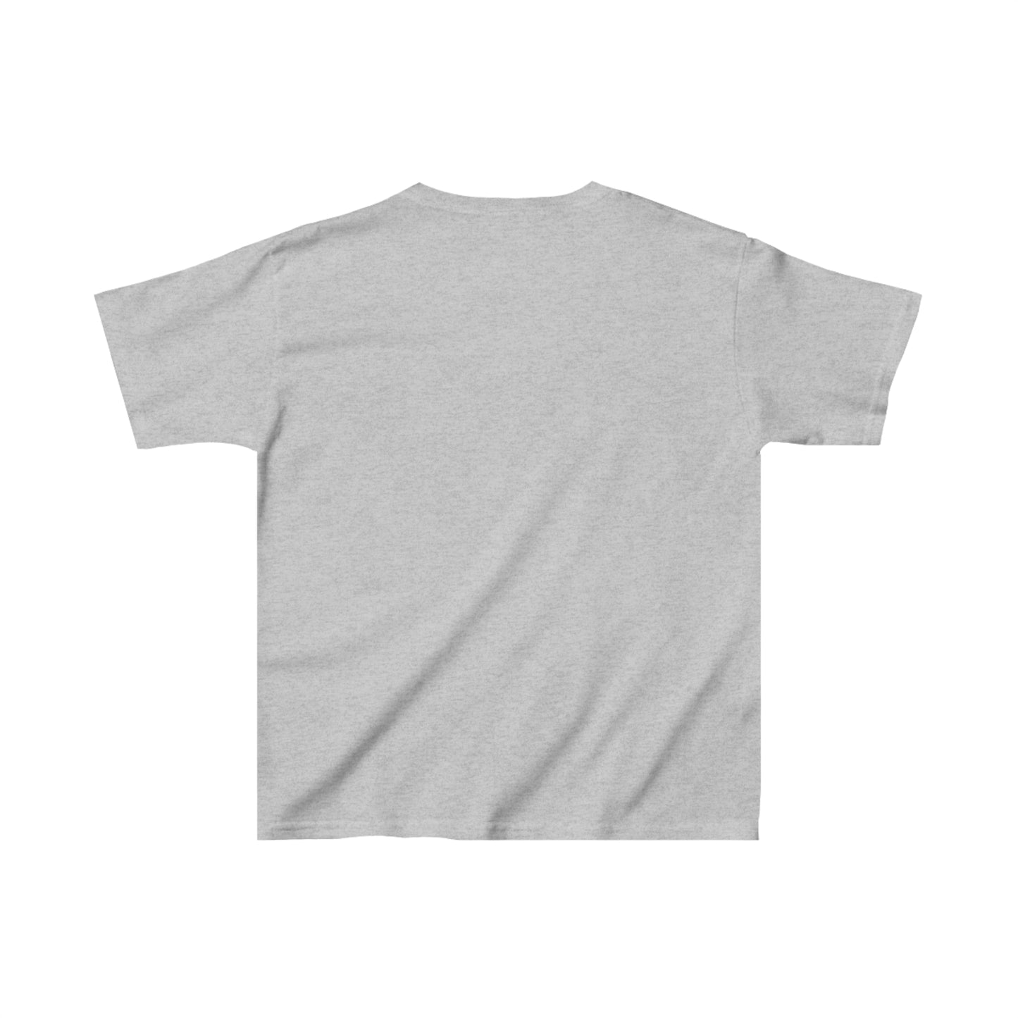 Back view of plain gray friends kids shirt from Printify in a simple kids clothing style