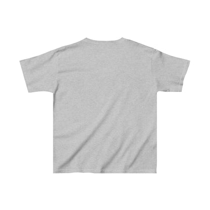 Back view of plain gray friends kids shirt from Printify in a simple kids clothing style