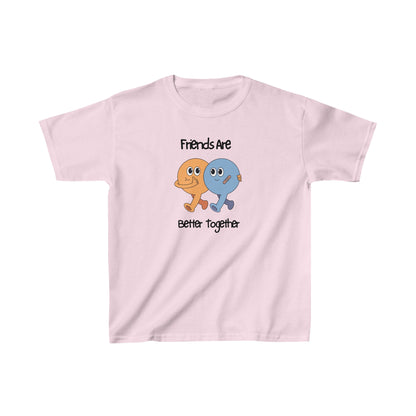 Pink friends kids shirt with cartoon characters and friends are better together text