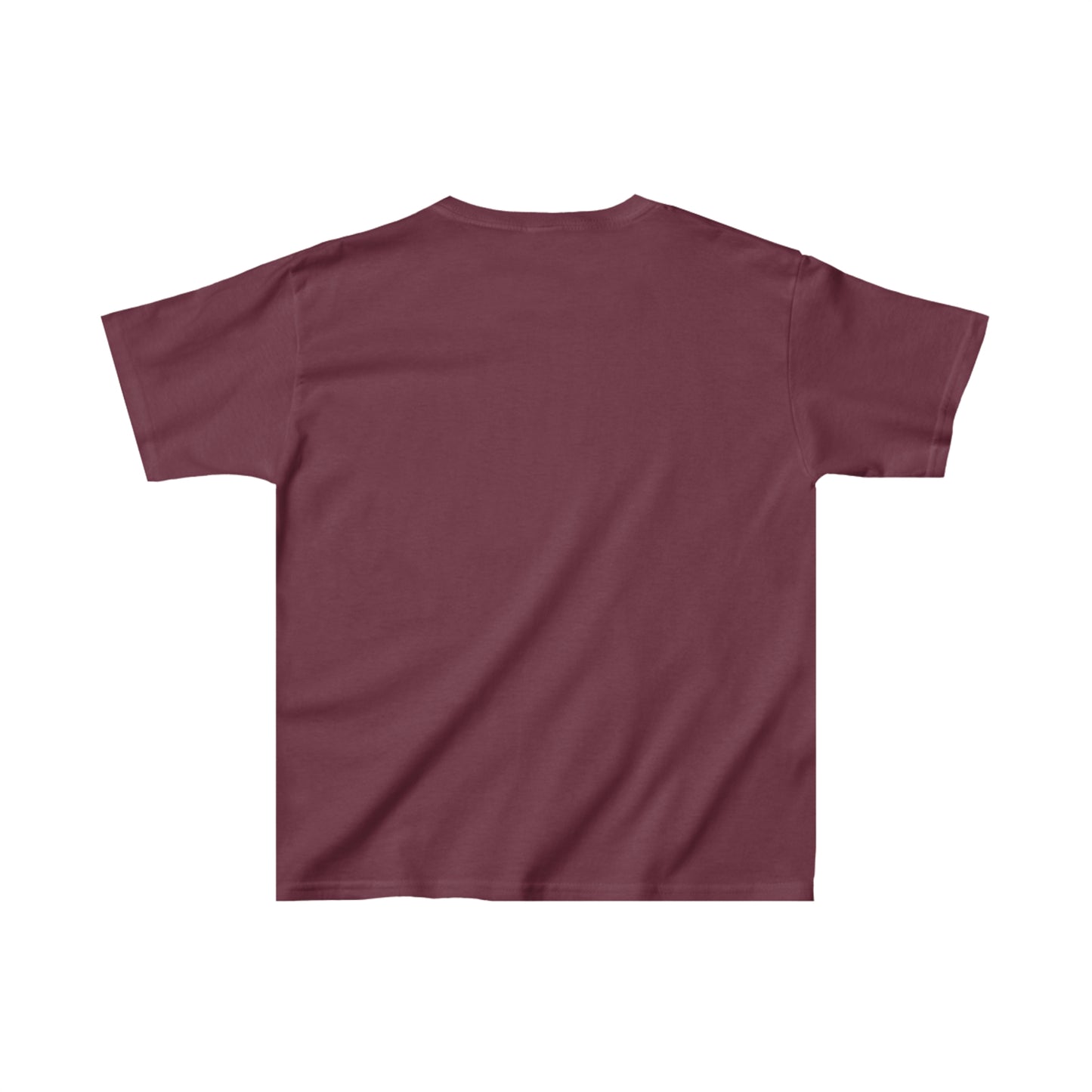 Back view of maroon kids friends kids shirt by Printify with short sleeves and classic fit