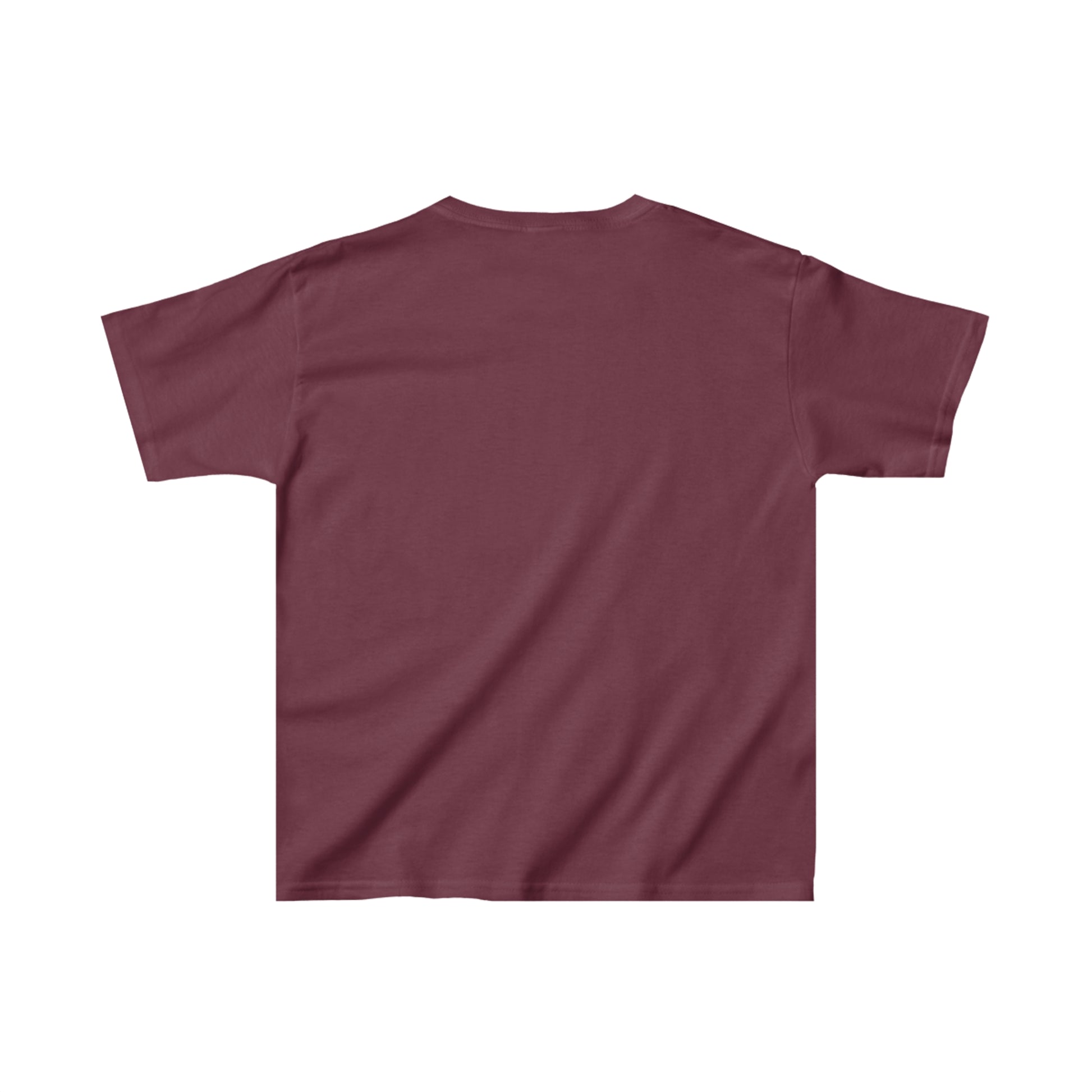 Back view of maroon kids friends kids shirt by Printify with short sleeves and classic fit