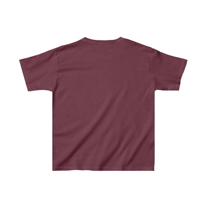 Back view of maroon kids friends kids shirt by Printify with short sleeves and classic fit