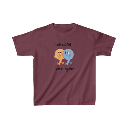 Printify friends kids shirt maroon with cartoon characters and Friends Are Better Together text