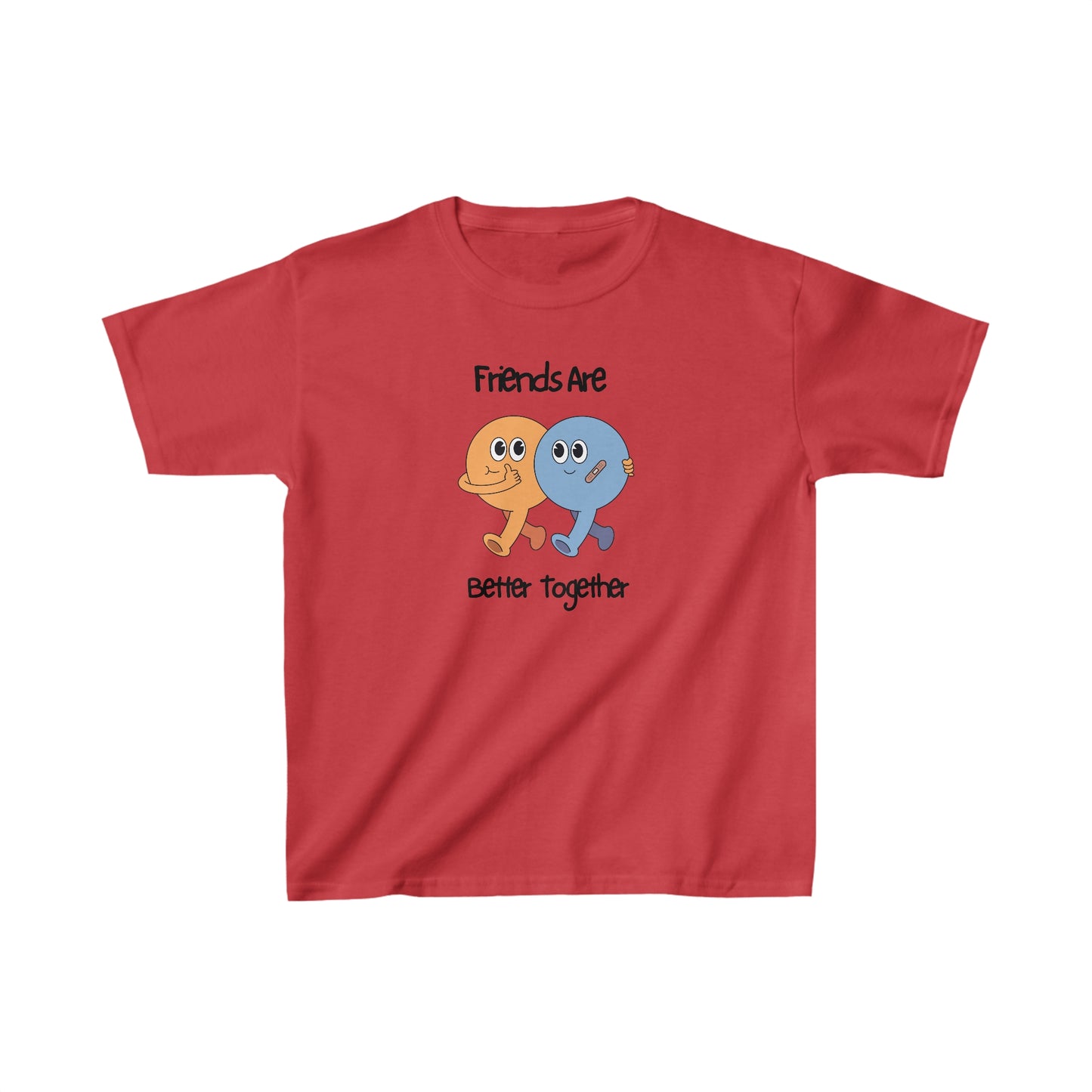 Red friends kids shirt with cartoon characters and Friends Are Better Together text