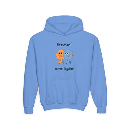 Blue kids friendship animal hoodie with cartoon characters and Friends Are Better Together text