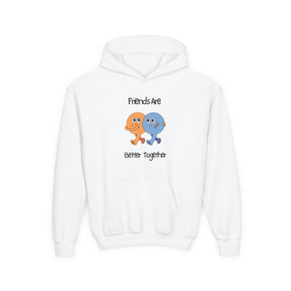 White kids friendship animal hoodie with colorful cartoon characters and friends are better together text