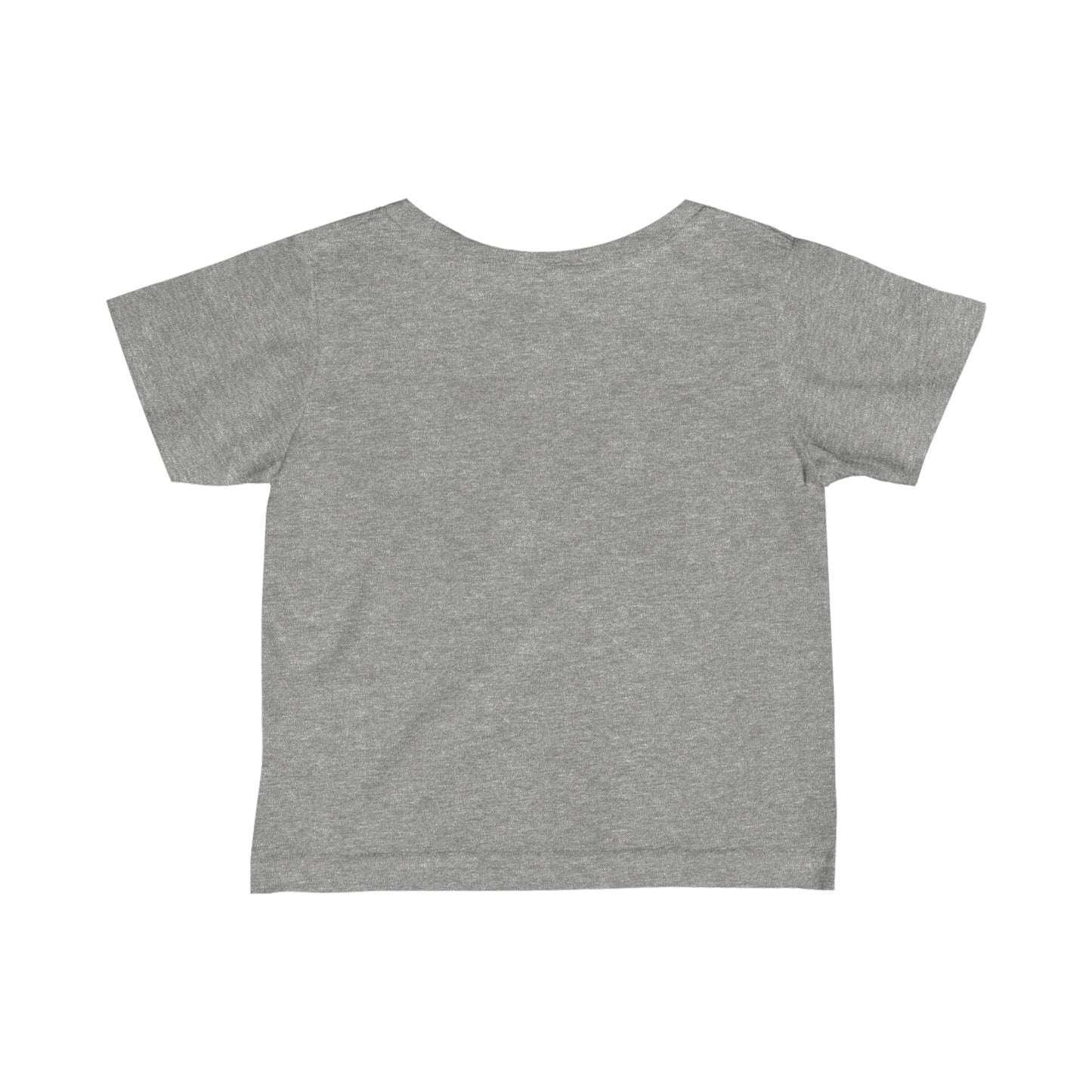 Back view of a plain gray funny baby shirt for kids by Printify made of soft fabric