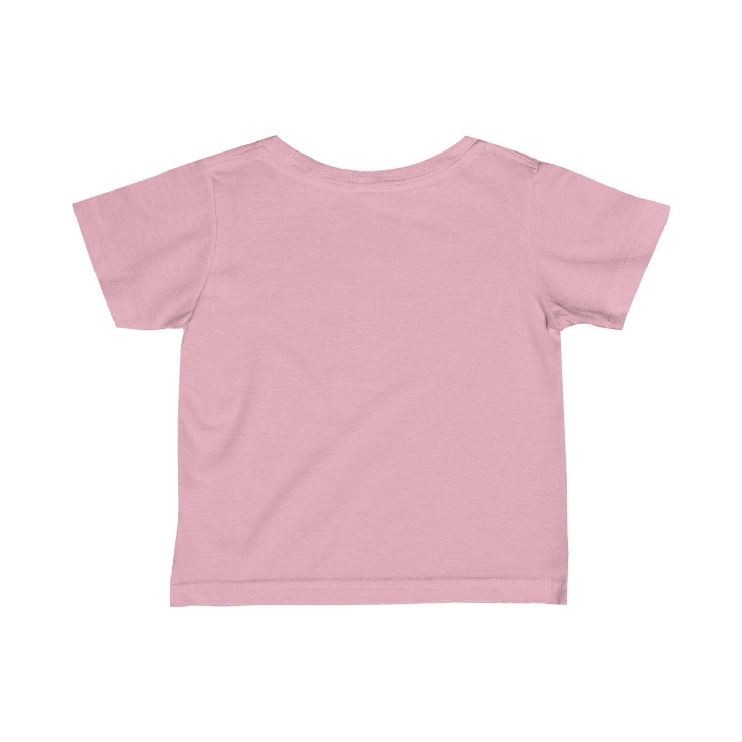 Back view of a plain pink funny baby shirt made for kids by Printify