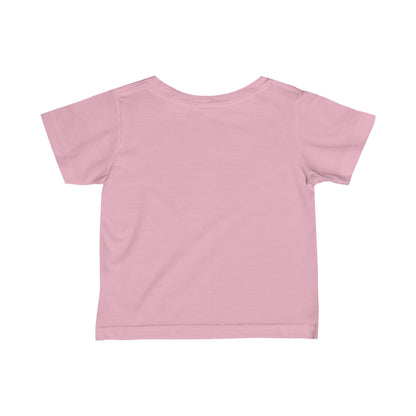 Back view of a plain pink funny baby shirt made for kids by Printify