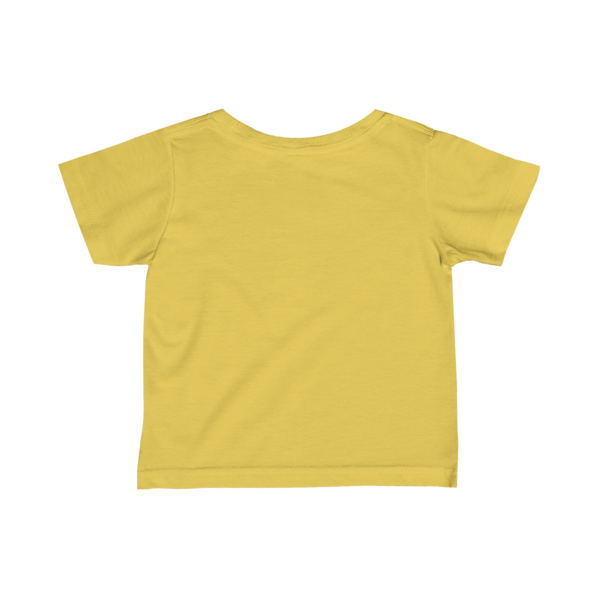 Yellow kids t-shirt made by Printify shown from back, perfect funny baby shirt for casual wear