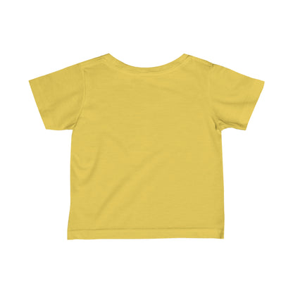 Yellow kids t-shirt made by Printify shown from back, perfect funny baby shirt for casual wear