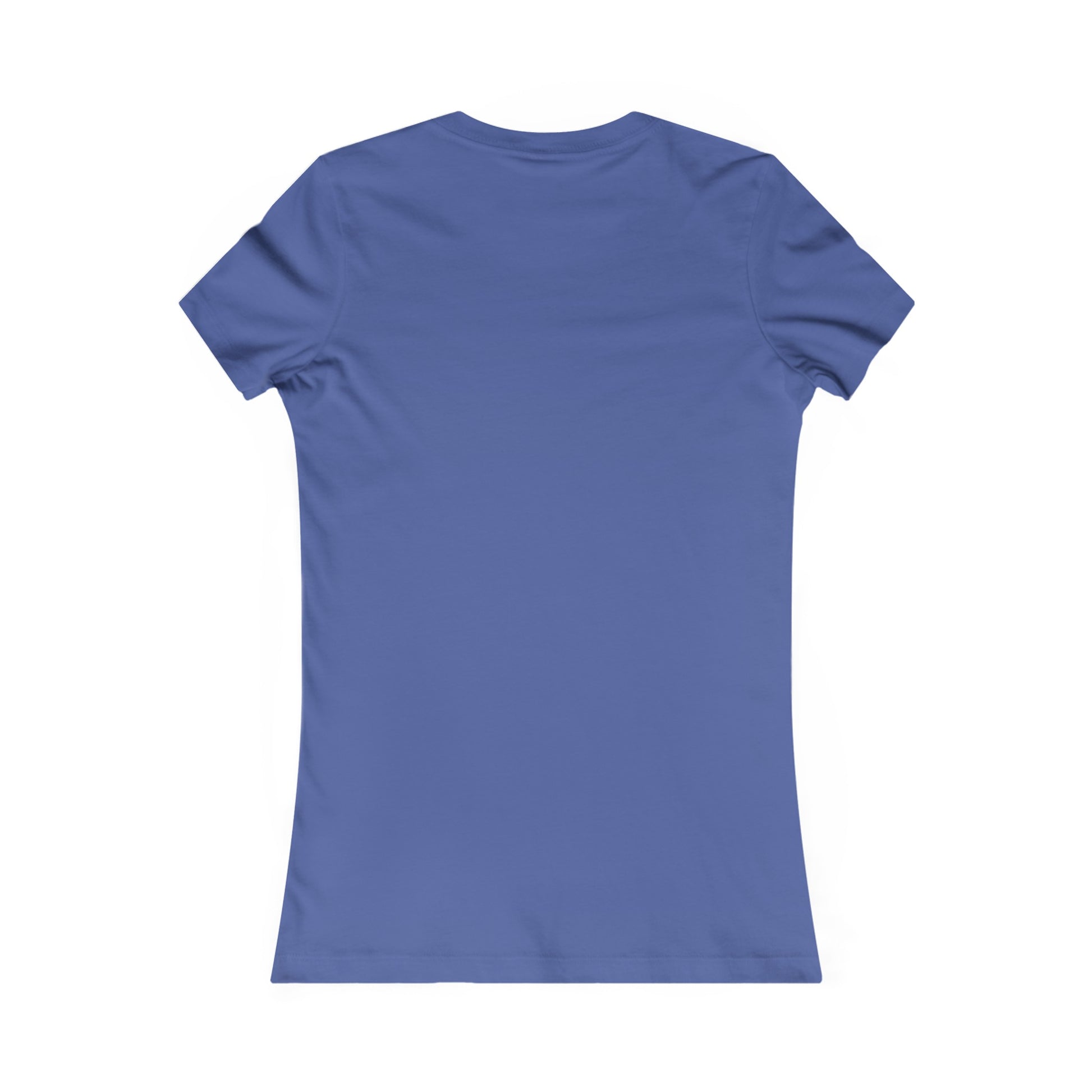 Back view of blue Printify funny dog graphic tee for women with short sleeves and fitted cut