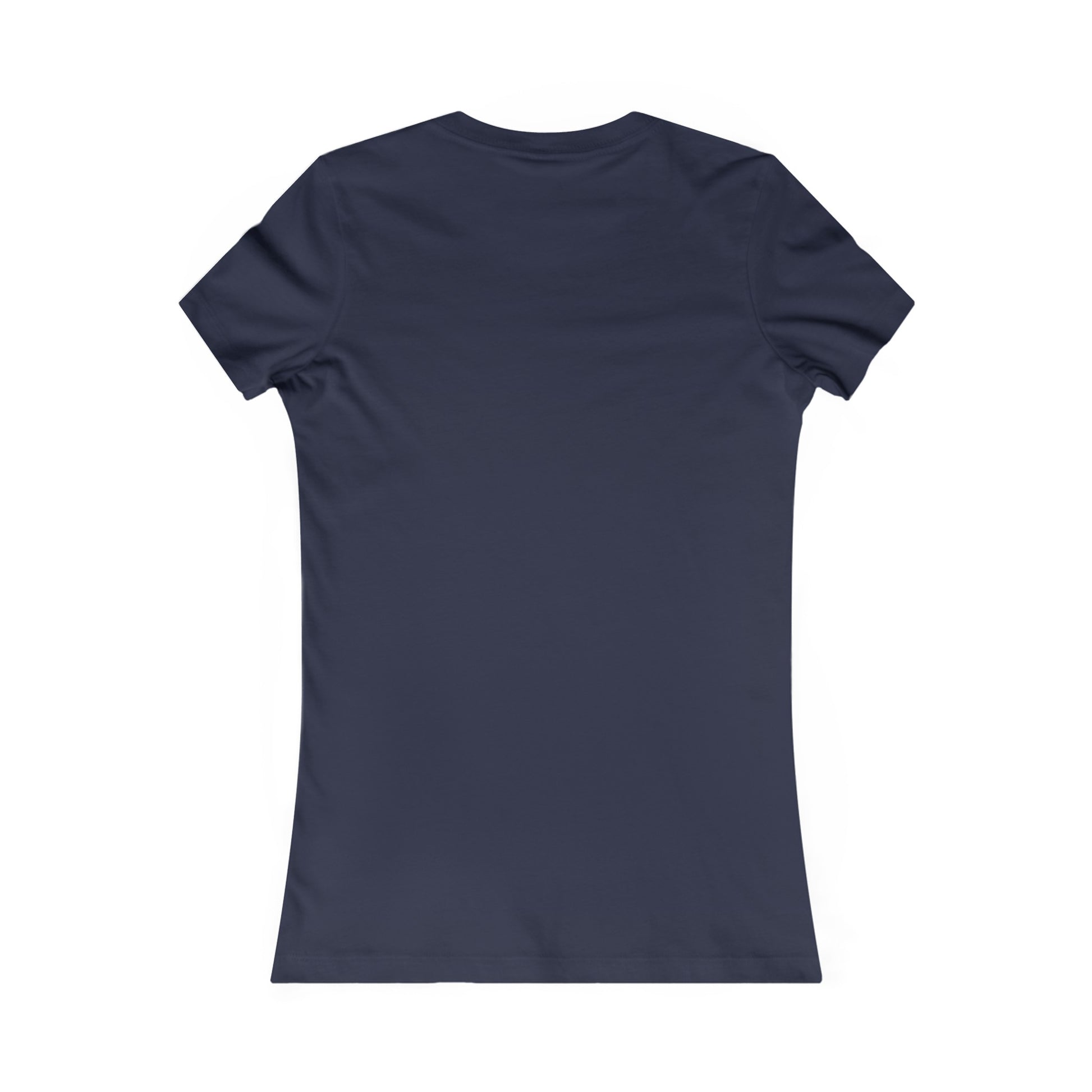 Back view of navy blue funny dog graphic tee for women by Printify with short sleeves