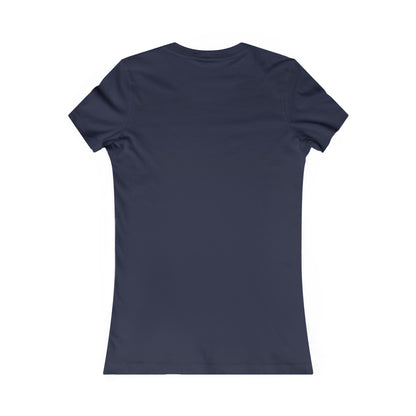 Back view of navy blue funny dog graphic tee for women by Printify with short sleeves