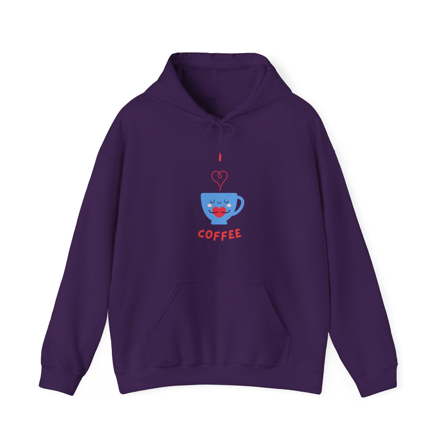 Purple hoodie with cute coffee cup graphic and text coffee funny hoodies for sale by Printify