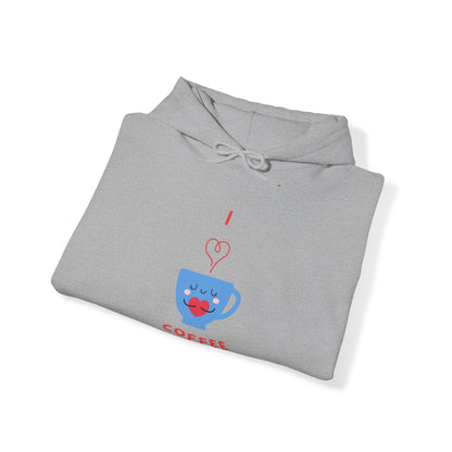 Printify gray hoodie with cute blue coffee cup design for funny hoodies for sale