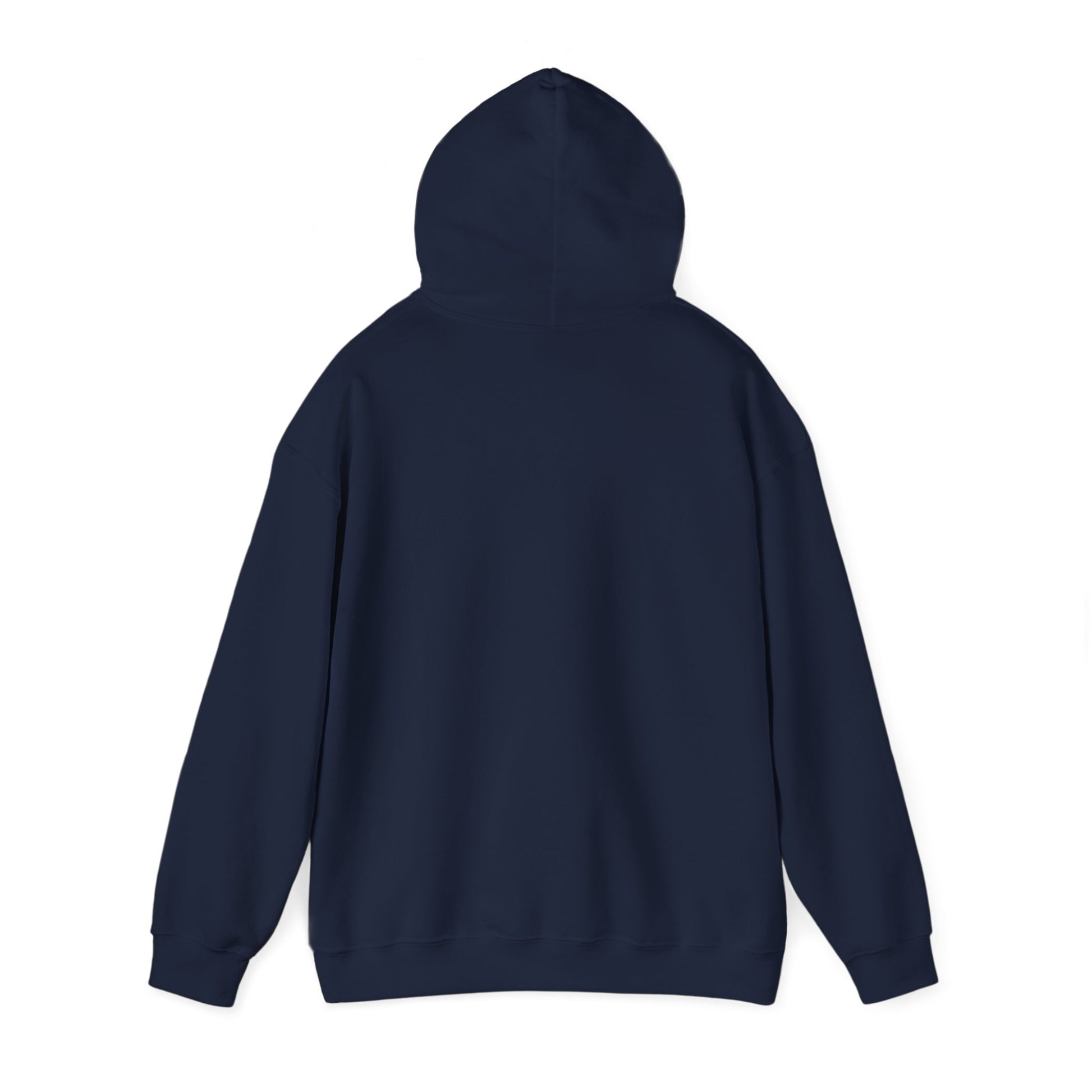 Back view of a plain navy blue hoodie from Printify, ideal for funny hoodies for sale