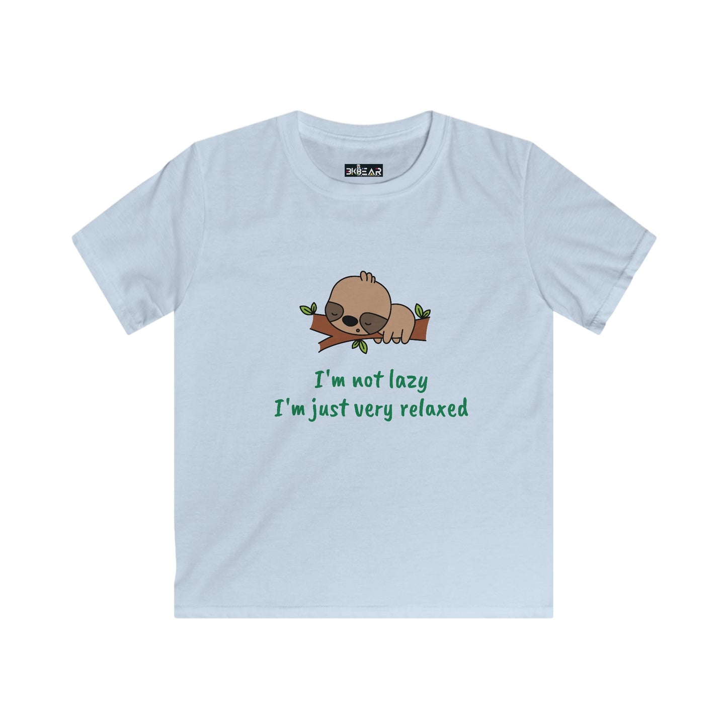 Printify funny kids shirt relaxed with sleeping sloth and text I'm not lazy I'm just very relaxed