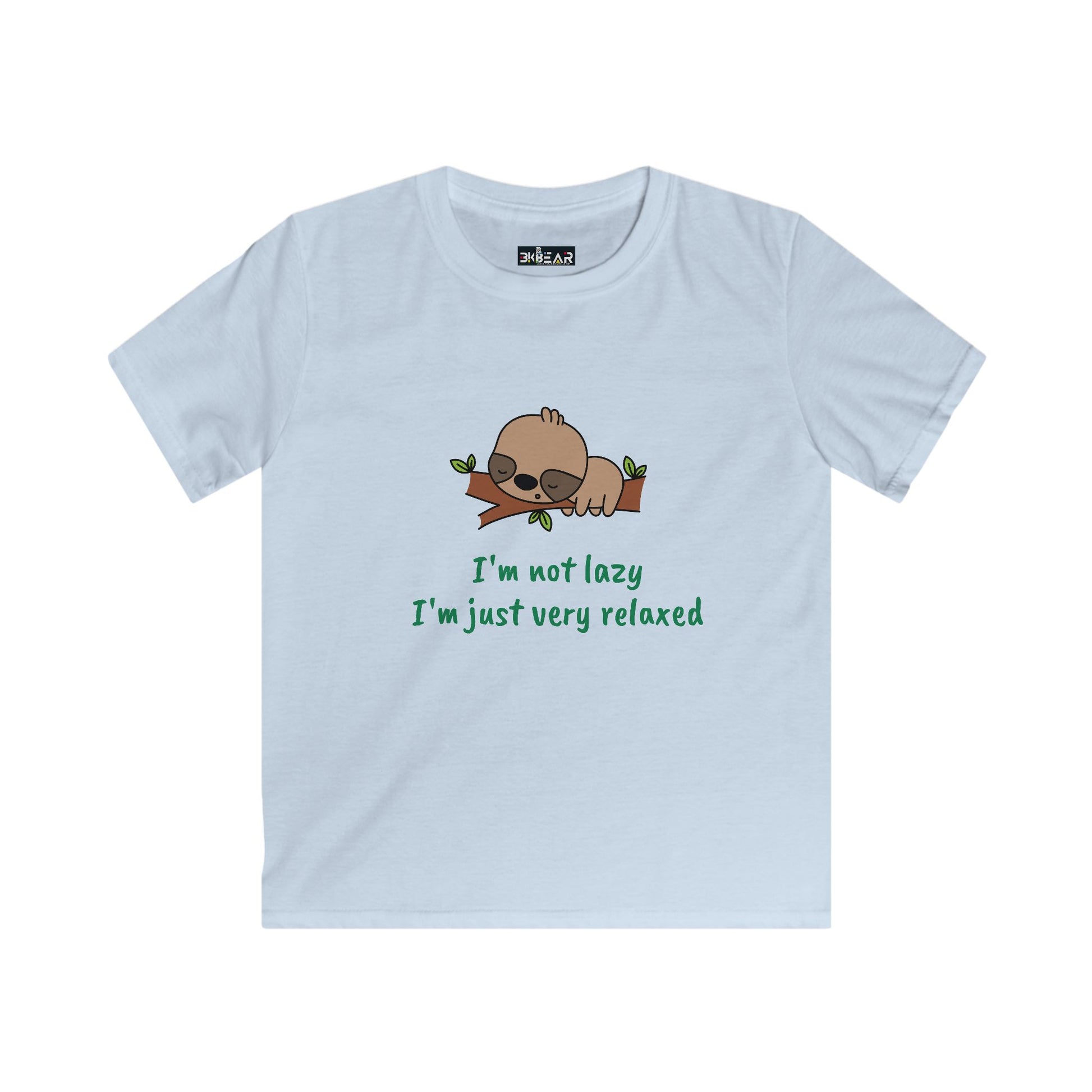 Printify funny kids shirt relaxed with sleeping sloth and text I'm not lazy I'm just very relaxed