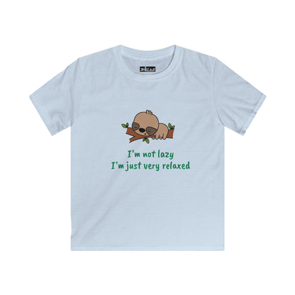 Printify funny kids shirt relaxed with sleeping sloth and text I'm not lazy I'm just very relaxed