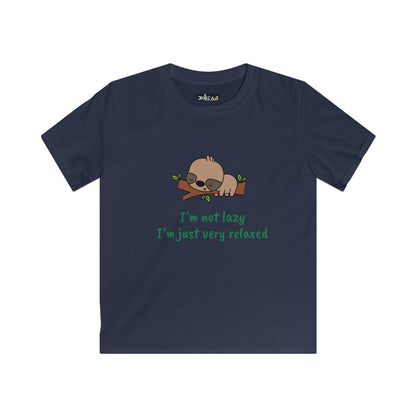 Printify navy funny kids shirt relaxed with sleeping sloth and text I'm not lazy I'm just very relaxed
