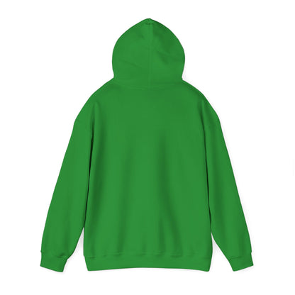 Green hoodie from Printify shown from back for funny penguin hoodie design