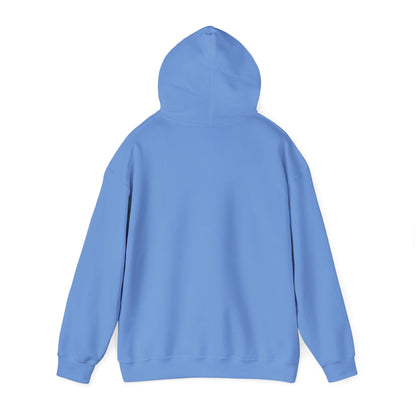 Back view of light blue hoodie with hood, plain design for funny penguin hoodie by Printify