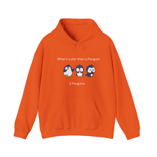 Orange Printify funny penguin hoodie with cute cartoon penguins and humorous text design