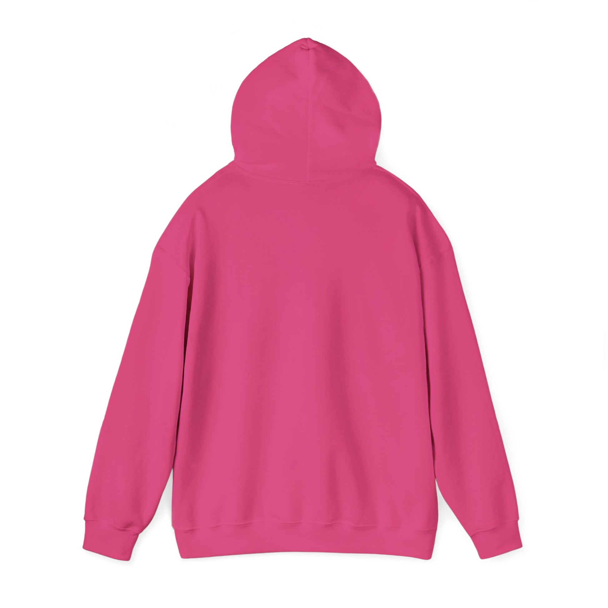 Back view of vibrant pink funny penguin hoodie from Printify with a hood and long sleeves