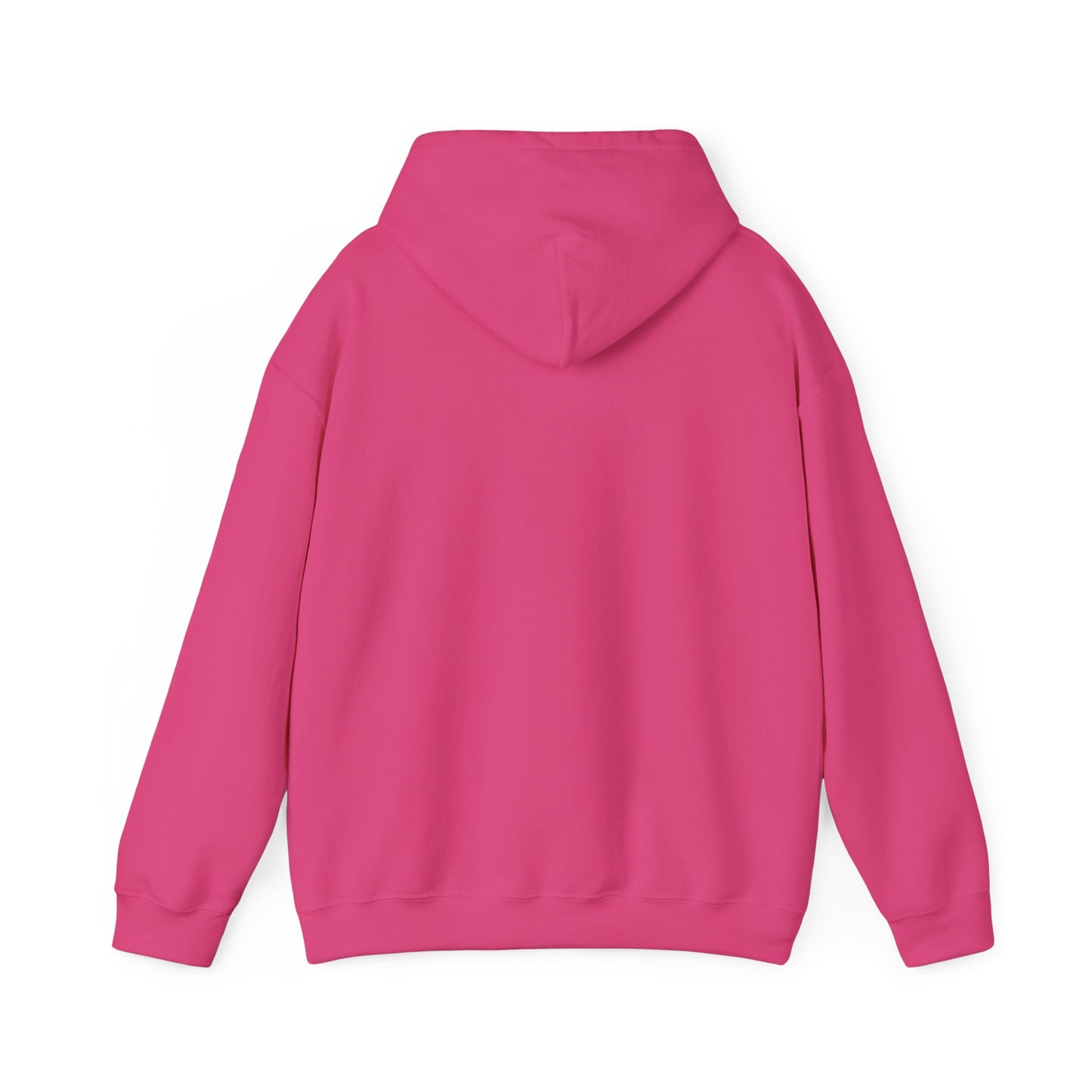 Back view of a plain pink funny penguin hoodie by Printify with long sleeves and hood