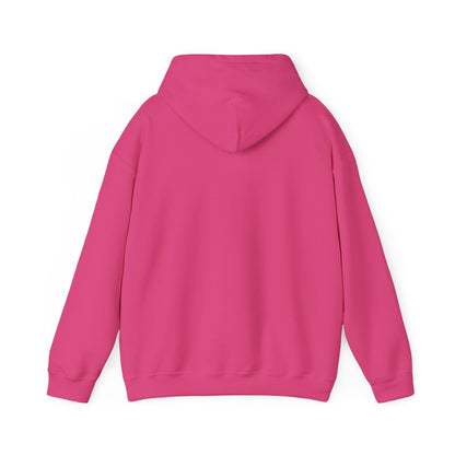 Back view of a plain pink funny penguin hoodie by Printify with long sleeves and hood