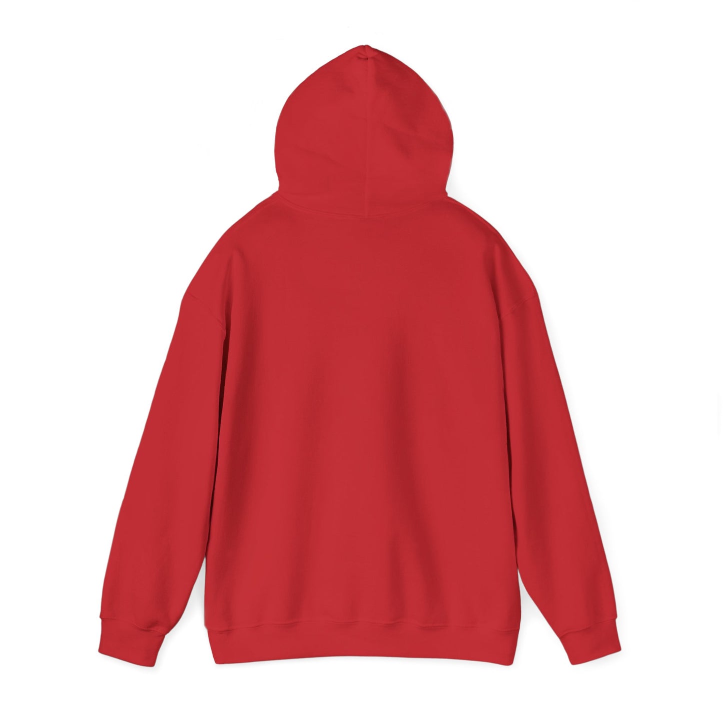 Red hoodie back view from Printify, plain design for funny penguin hoodie customization