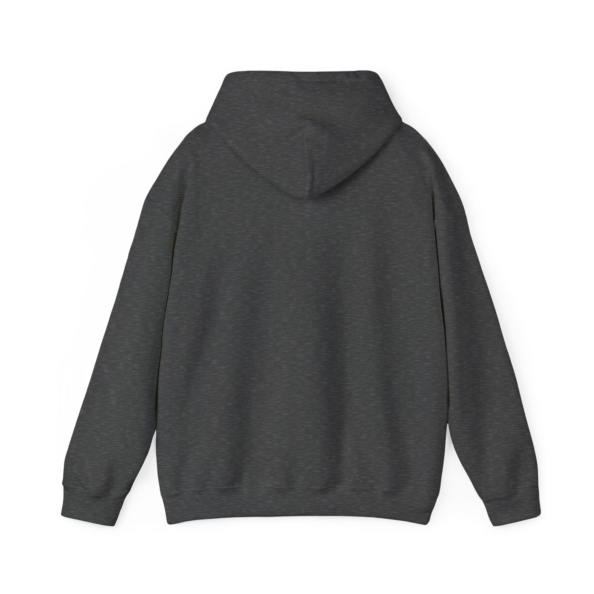 Back view of a dark gray funny sheep hoodie by Printify with long sleeves and a hood