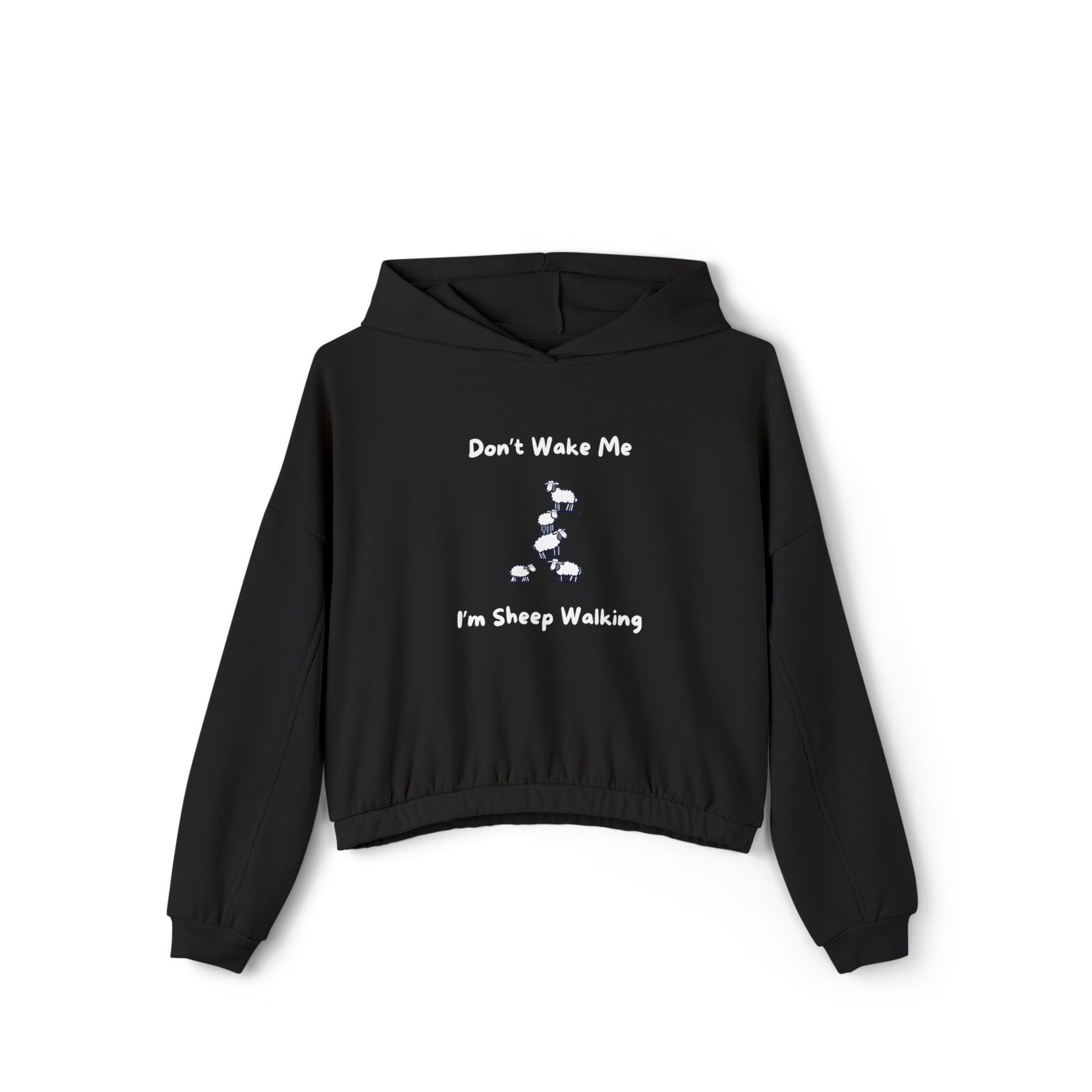 Black funny sheep hoodie for women with cute sheep graphic and humorous text from Printify