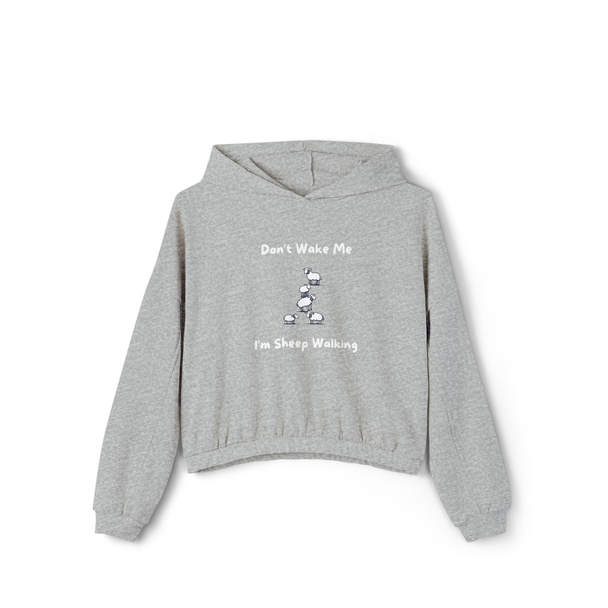 Gray funny sheep hoodie for women with cartoon sheep and Dont Wake Me Im Sheep Walking text