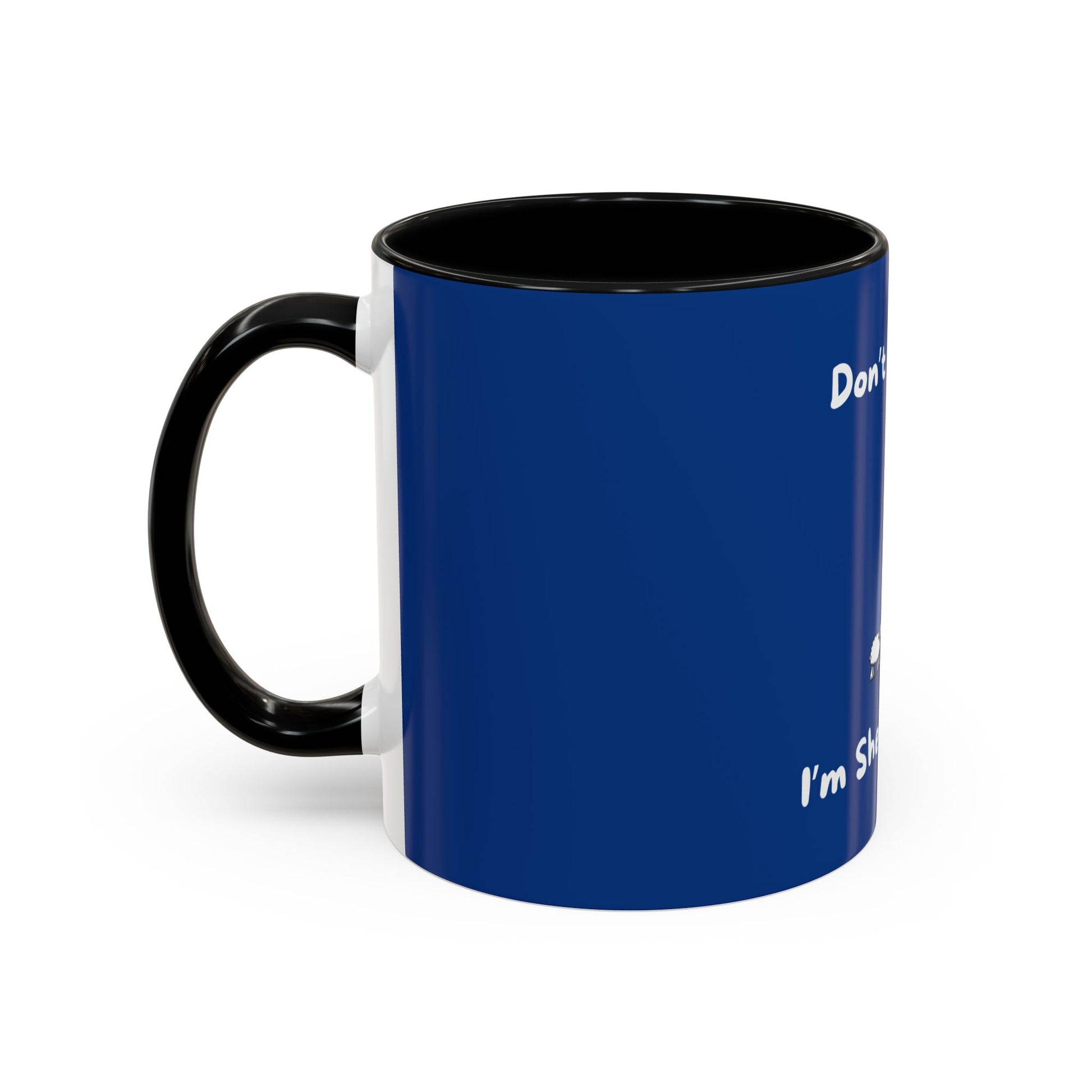 Printify funny sheep mug with blue exterior and black handle and interior