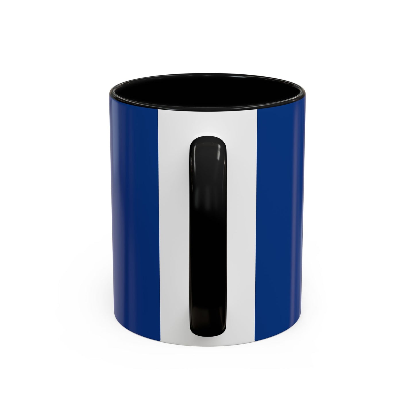 Printify funny sheep mug with blue and white stripes and black handle
