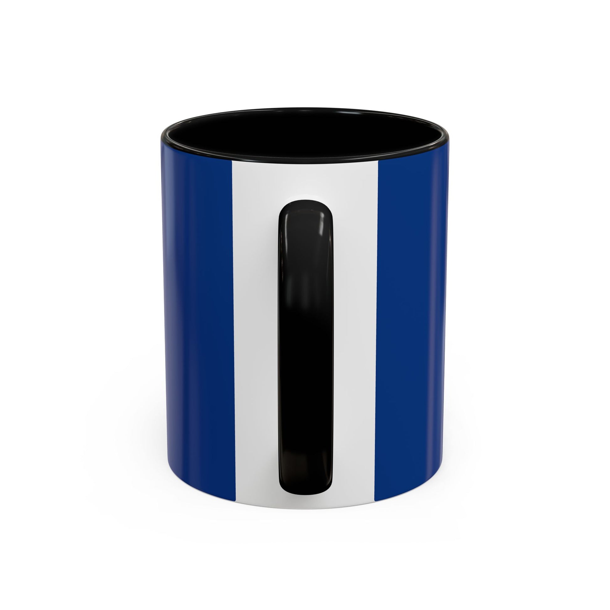 Printify funny sheep mug with blue and white stripes and black handle